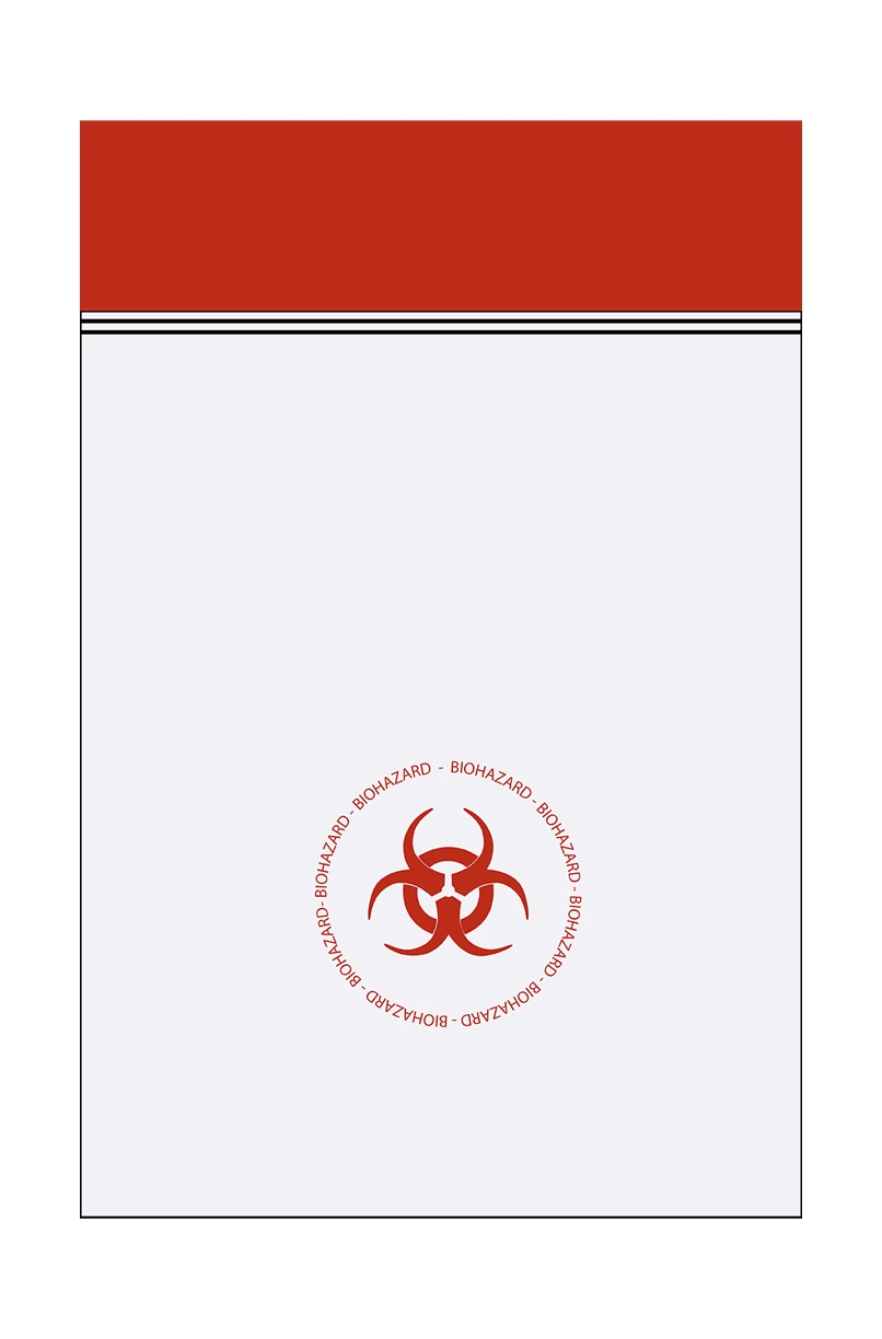 Immagine di una busta BIOHAZARD rossa utilizzata per il confezionamento dei campioni destinati a spedizioni internazionali, fornita da Eurofins Genoma per garantire la sicurezza e il corretto trasporto dei campioni.