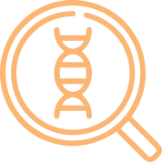 Illustrazione di una lente di ingrandimento con una doppia elica di DNA, che rappresenta le numerose analisi eseguite da Eurofins Genoma, evidenziando la loro competenza nella diagnosi molecolare.